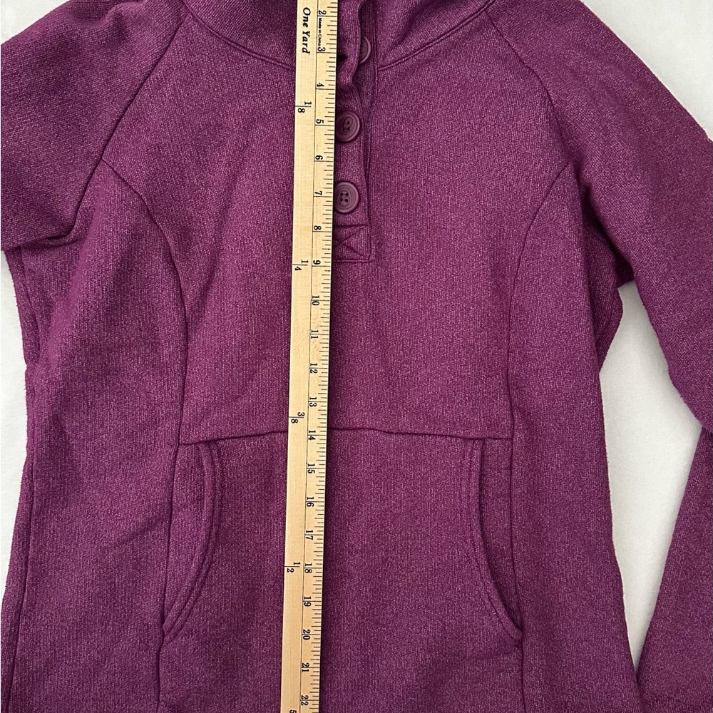 Columbia Fleece Pullover Women’s M Purple Quarter Button Sweatshirt Cozy Pocket - Picture 7 of 9